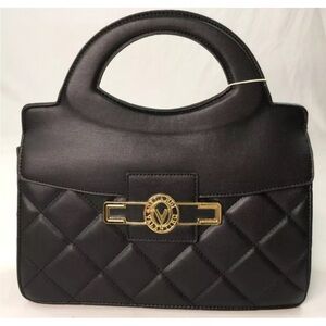 Valentino Orlandi Quilted Black Satchel with Gold Accents